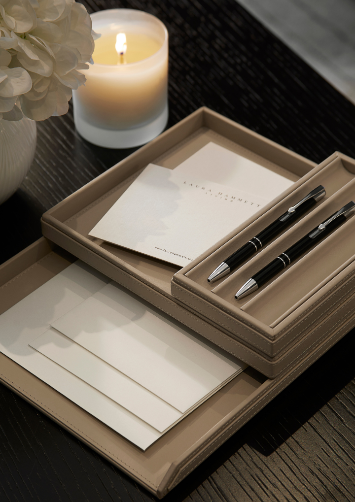 Adler Leather Stacking Desk Trays - Sand