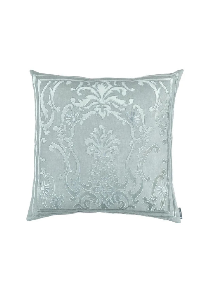 Louie Square Pillow Sky Linen / Sky Matte Velvet Applique