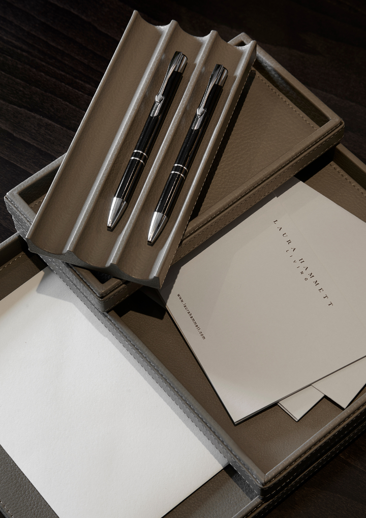 Adler Leather Stacking Desk Trays - Smoke