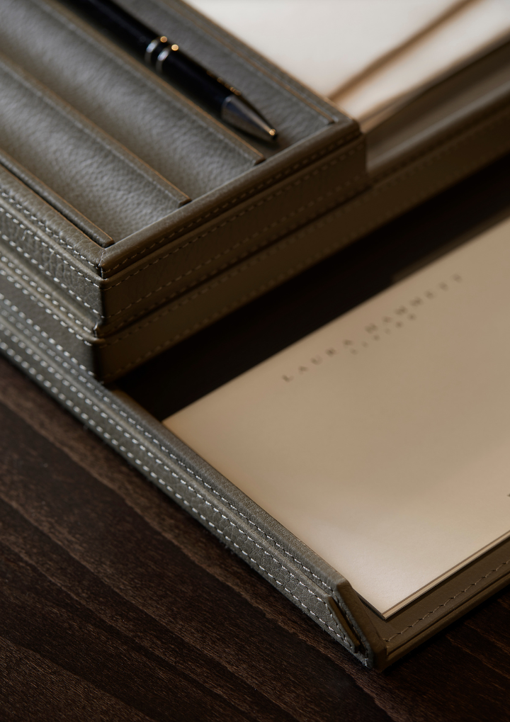 Adler Leather Stacking Desk Trays - Smoke