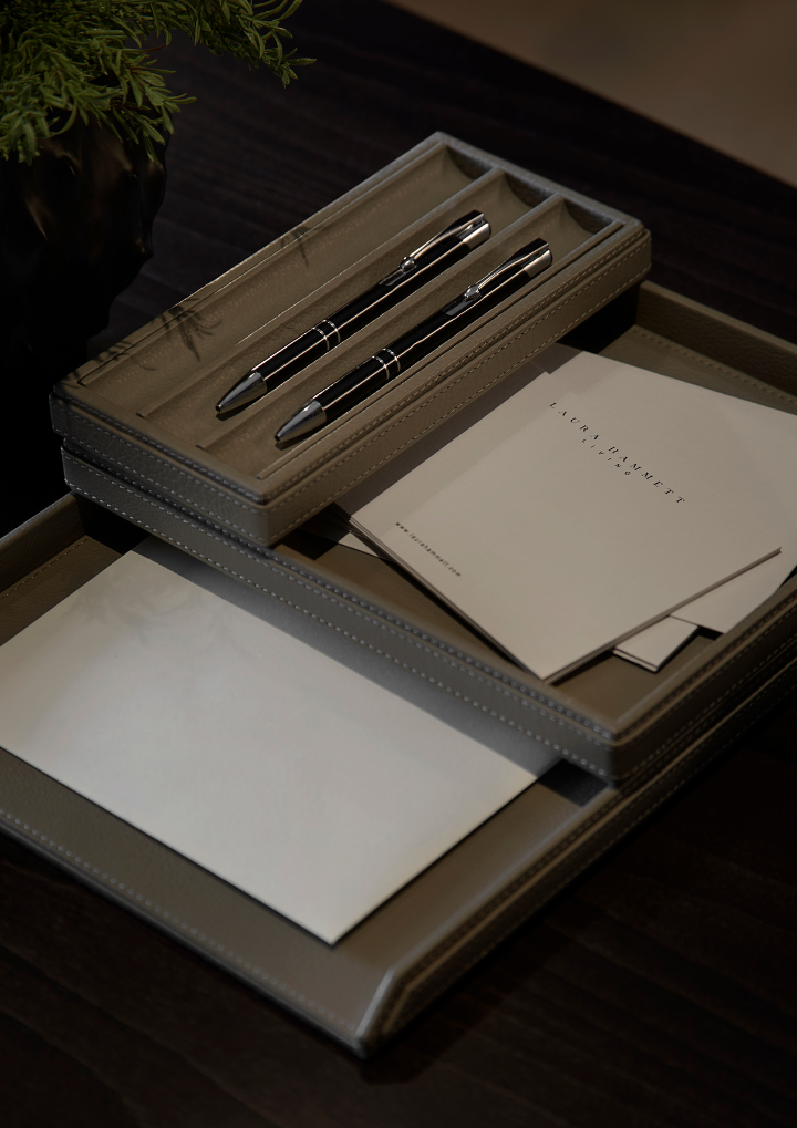Adler Leather Stacking Desk Trays - Smoke