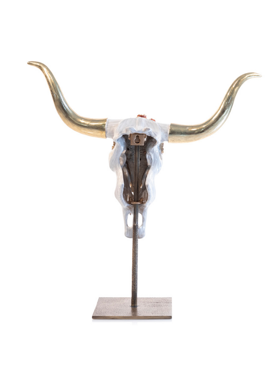Kayden Cow Skull With Flowers Objet