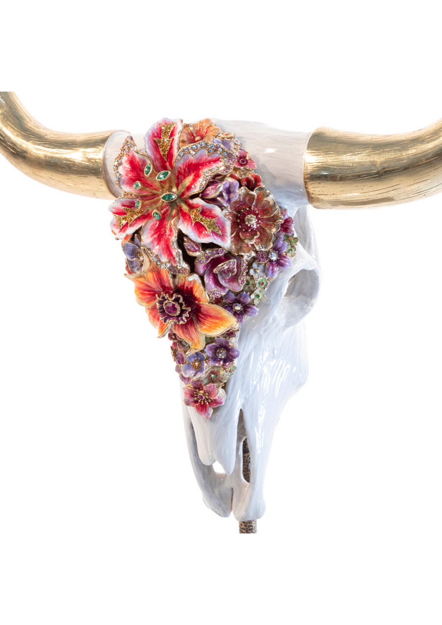 Kayden Cow Skull With Flowers Objet