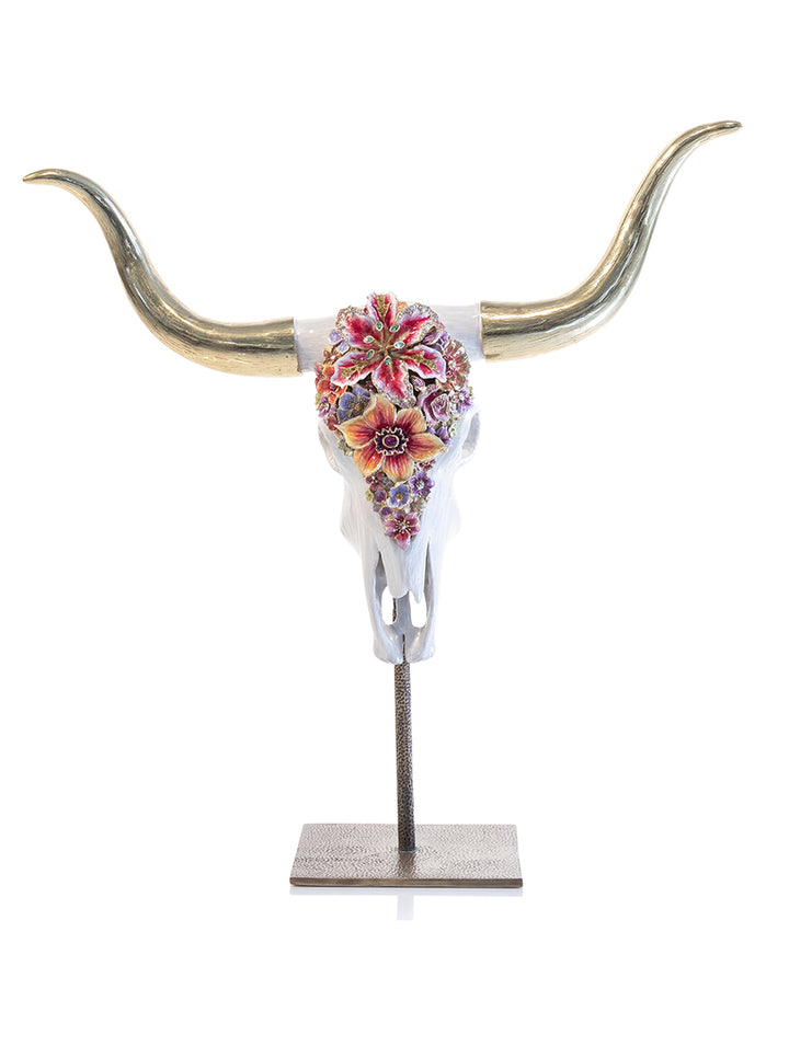Kayden Cow Skull With Flowers Objet