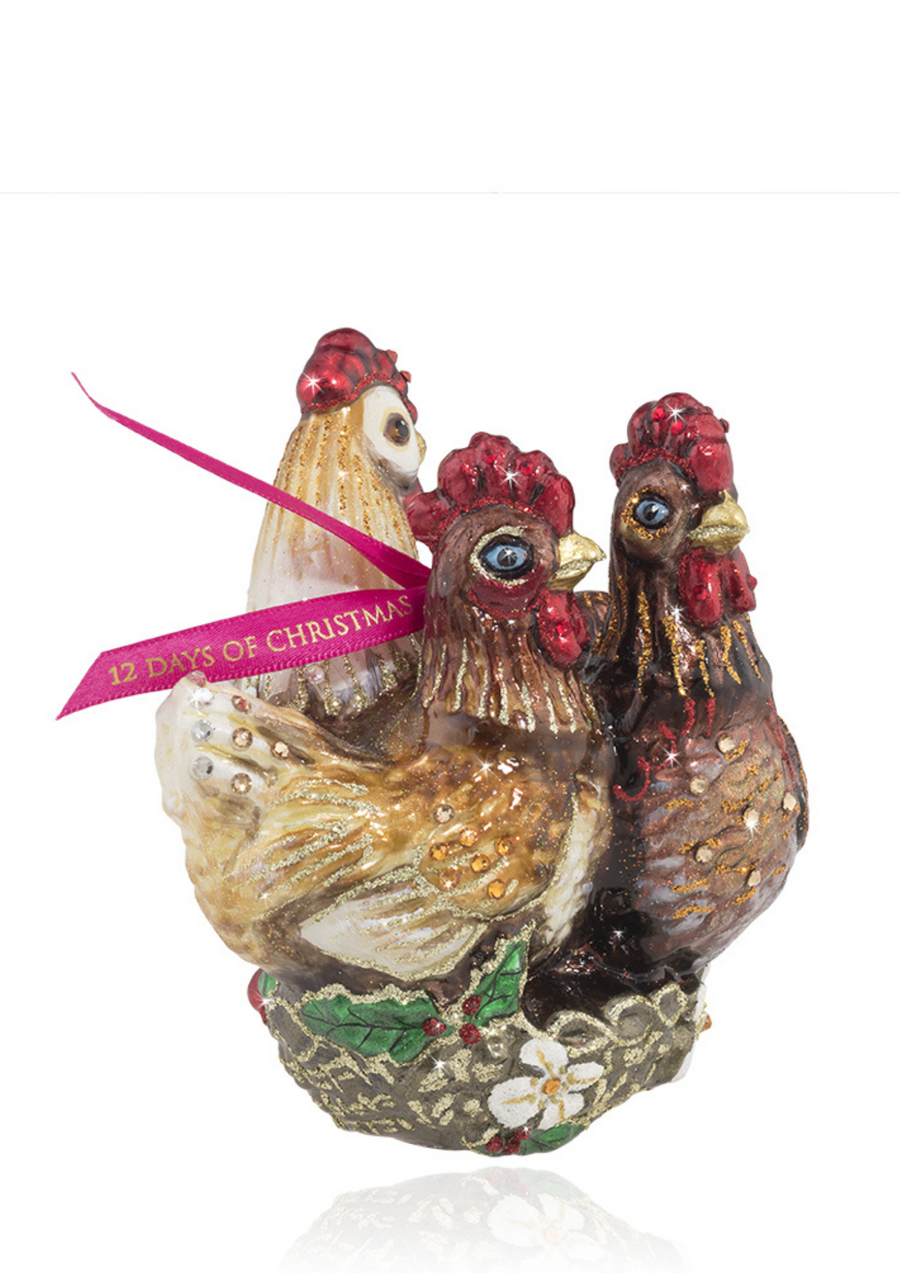 Three French Hens Glass Ornament