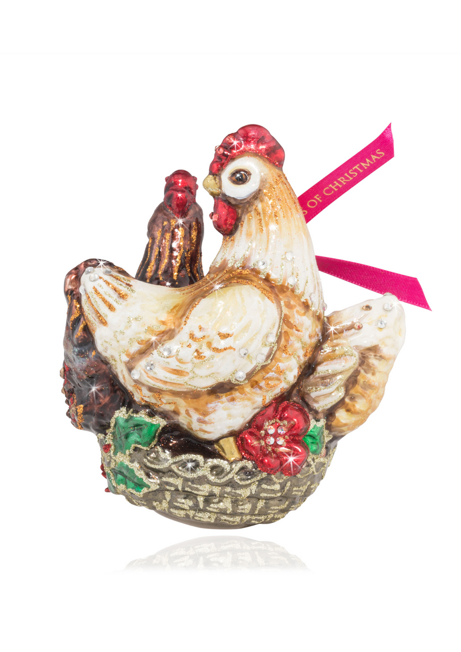 Three French Hens Glass Ornament
