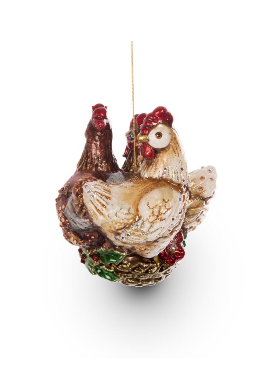 Three French Hens Glass Ornament