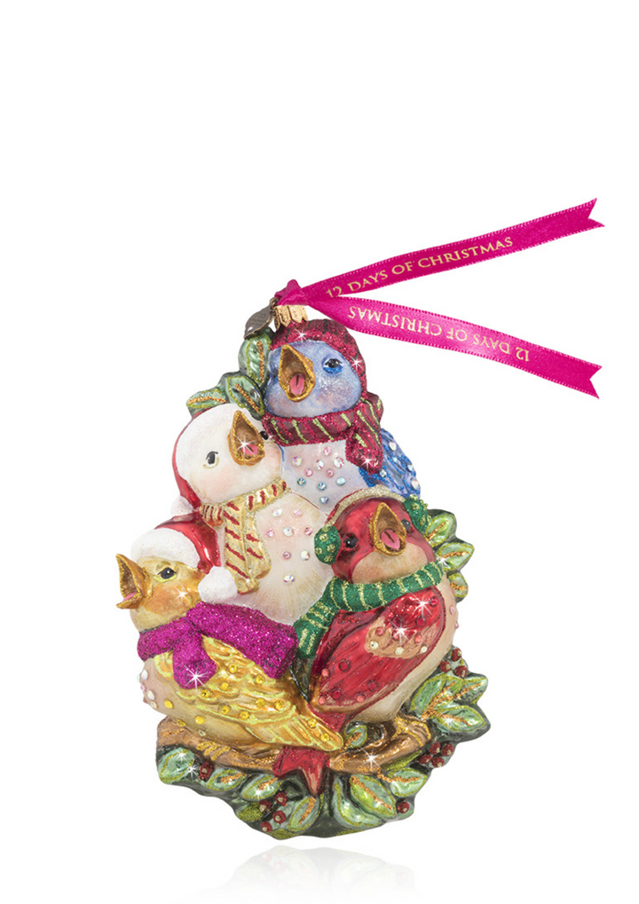 Four Calling Birds Glass Ornament