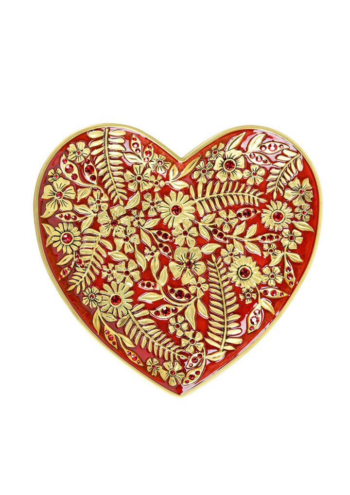 Aria Floral Heart Trinket Tray - Ruby