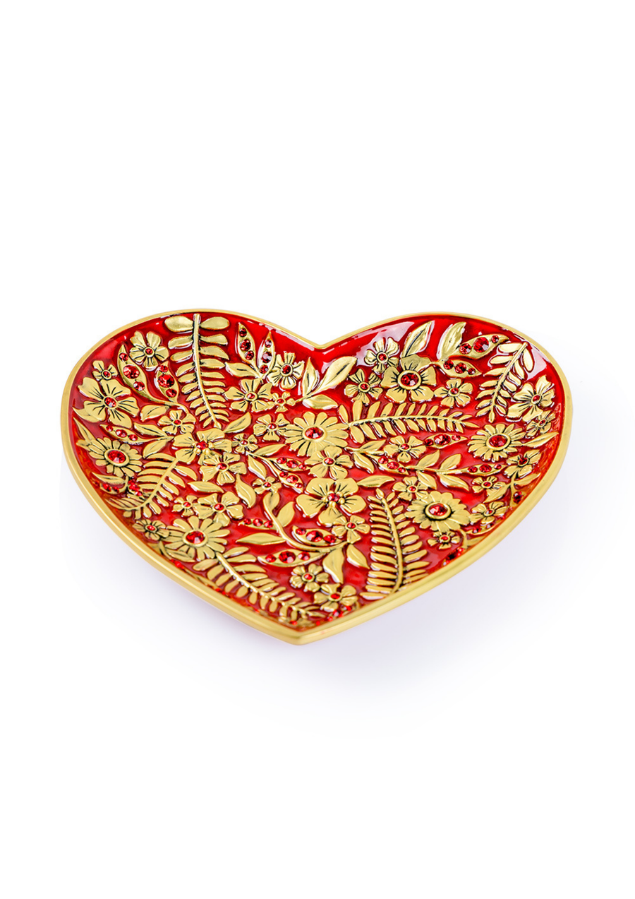 Aria Floral Heart Trinket Tray - Ruby