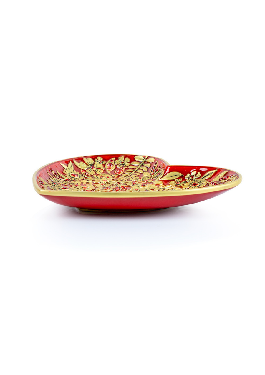 Aria Floral Heart Trinket Tray - Ruby