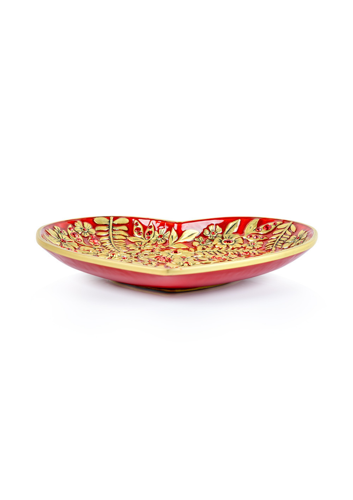 Aria Floral Heart Trinket Tray - Ruby