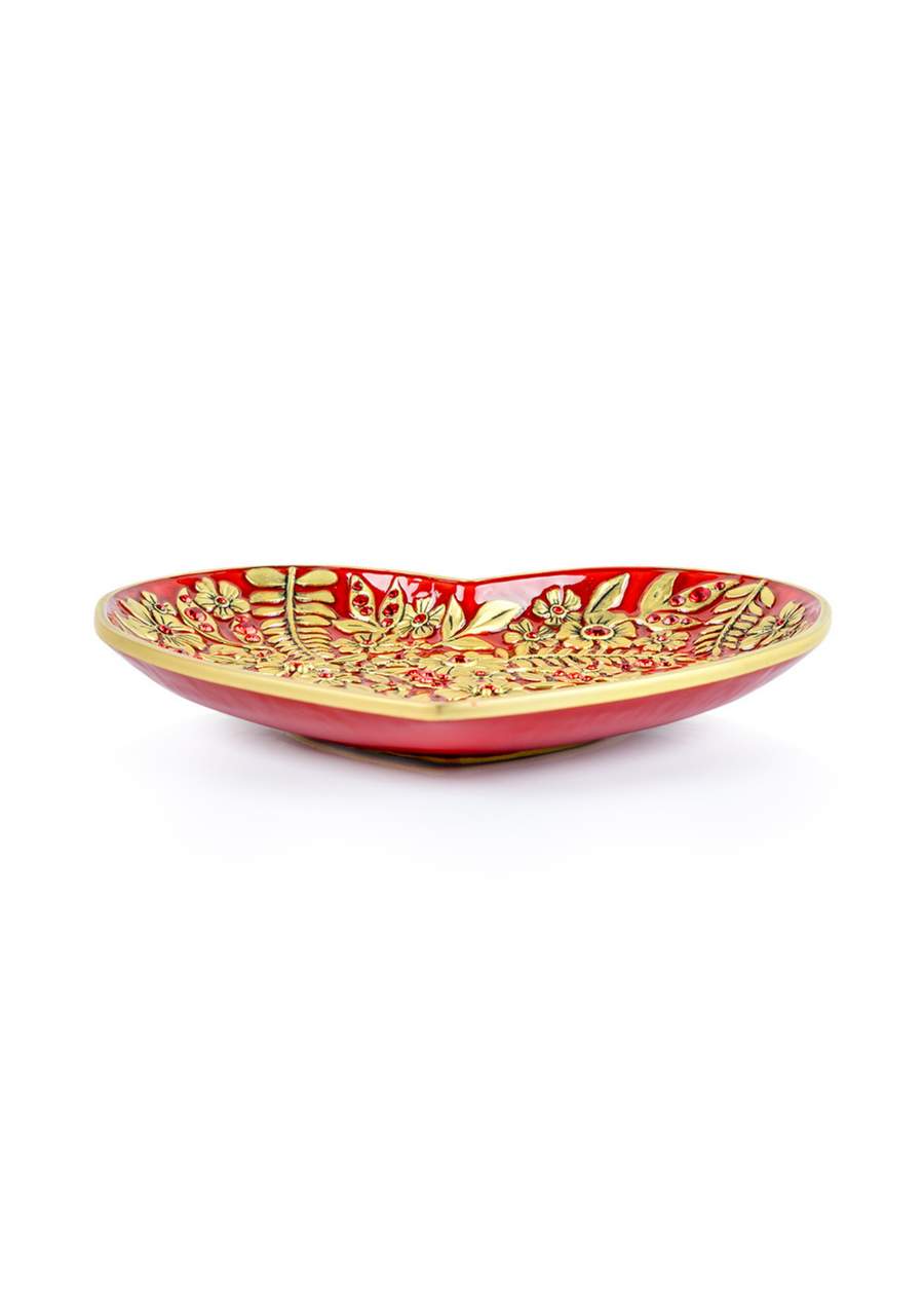 Aria Floral Heart Trinket Tray - Ruby