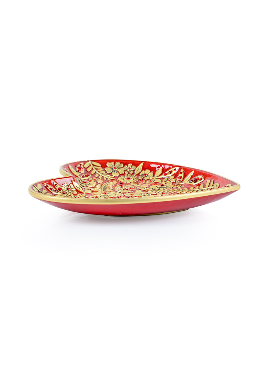 Aria Floral Heart Trinket Tray - Ruby