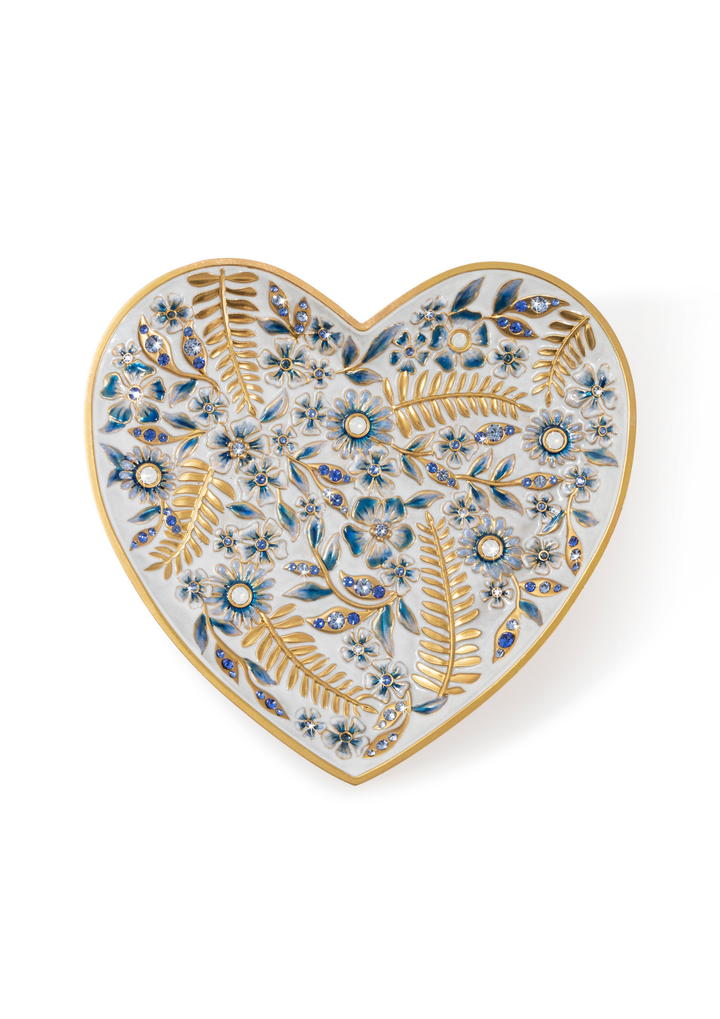 Aria Floral Heart Trinket Tray - Blue