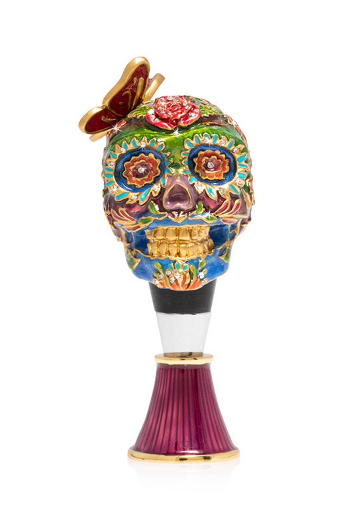 Calavera Skull Wine Stopper And Stand