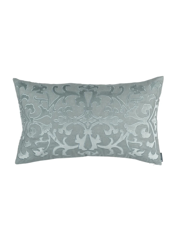 Olivia Rect Pillow Sky Linen / Sky Matte Velvet Applique