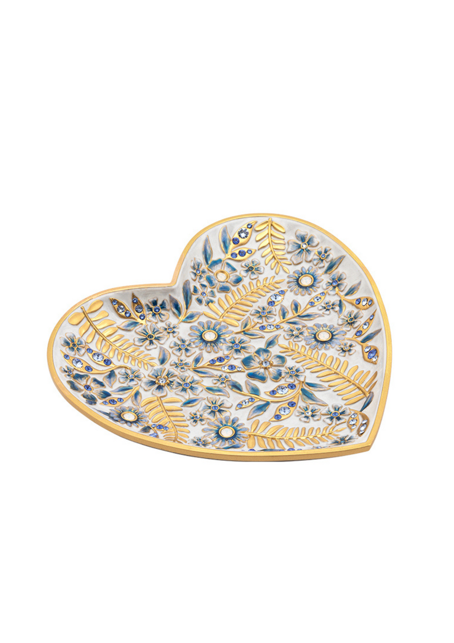 Aria Floral Heart Trinket Tray - Blue