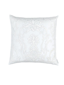 Louie Square Pillow White Linen / White Matte Velvet Applique