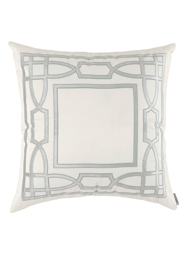 Trey Euro Border Pillow Ivory / Aquamarine