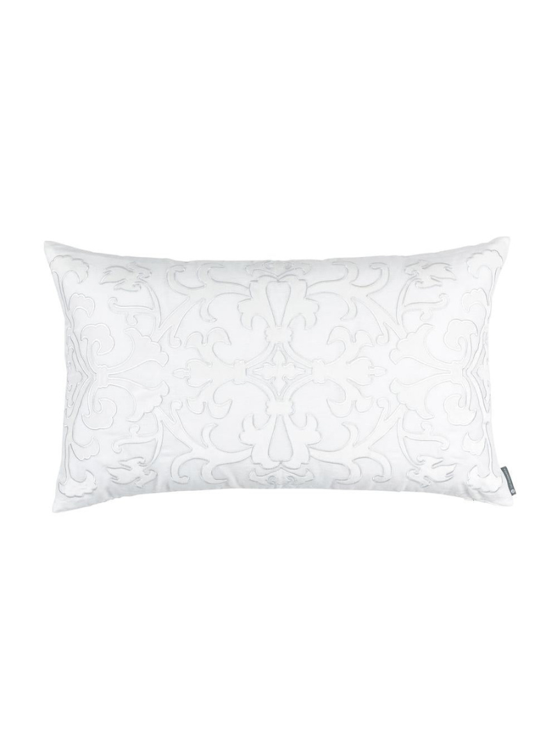 Olivia Rect Pillow White Linen / White Matte Velvet Applique