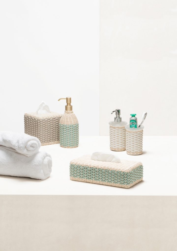 Antibes Leather & Rattan Tissue Holder Square