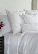 Olivia Rect Pillow White Linen / White Matte Velvet Applique