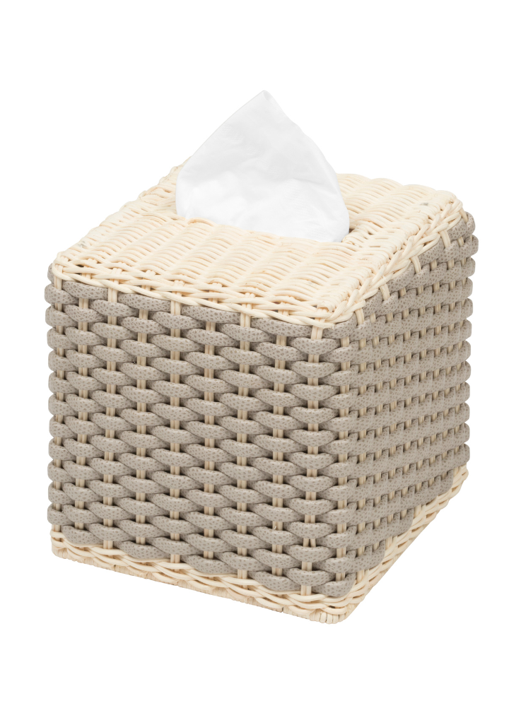 Antibes Leather & Rattan Tissue Holder Square