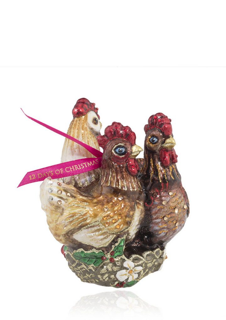Three French Hens Glass Ornament