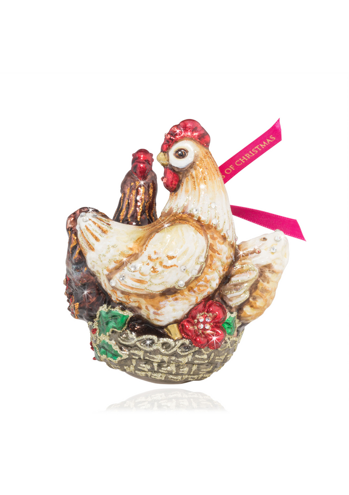 Three French Hens Glass Ornament