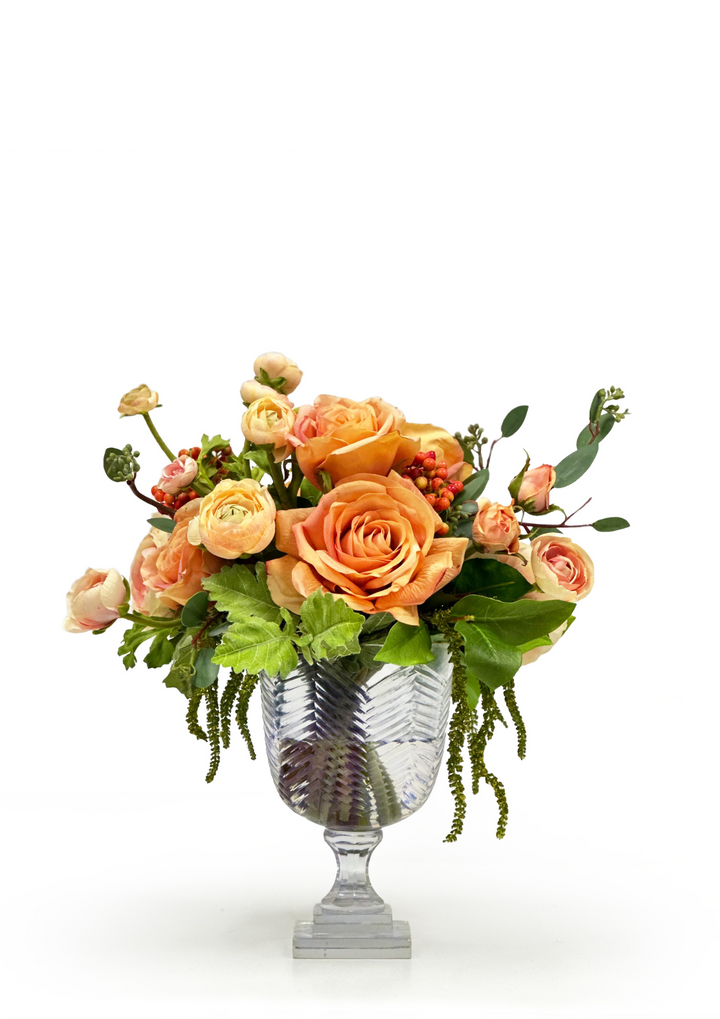 Rose Ranunculus in Cut Glass 14 &#34;
