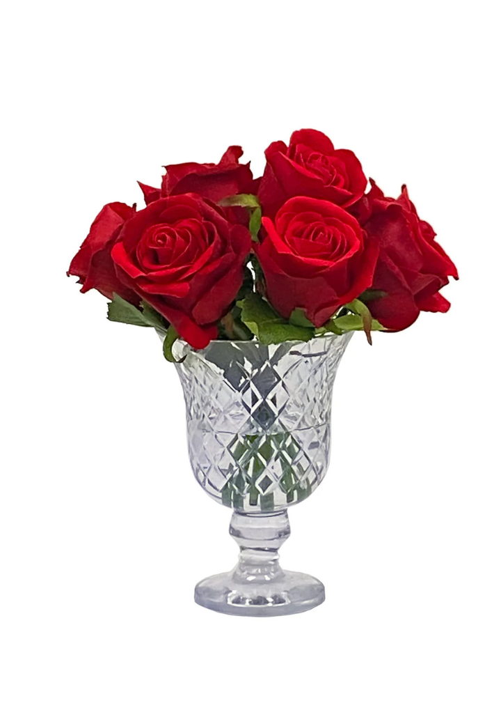 Red Roses in Candleholder Vase