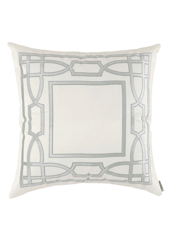 Trey Euro Border Pillow Ivory / Aquamarine