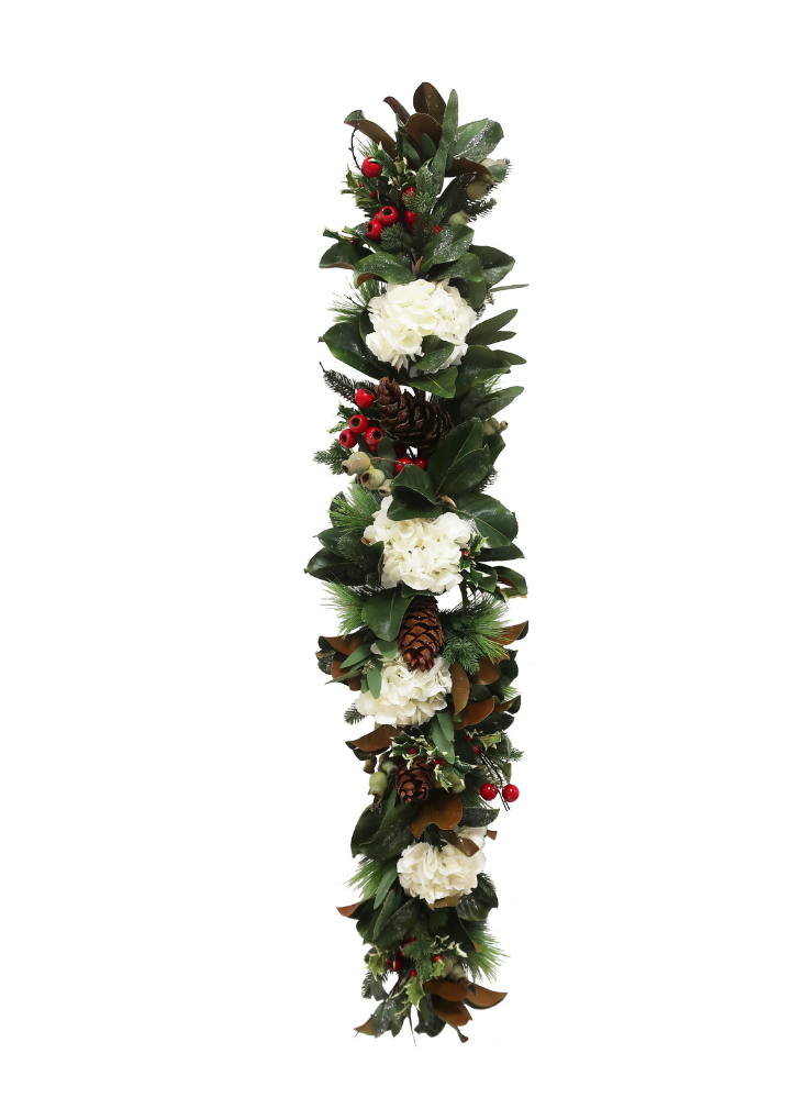 White Hydrangea Holiday Garland 5'