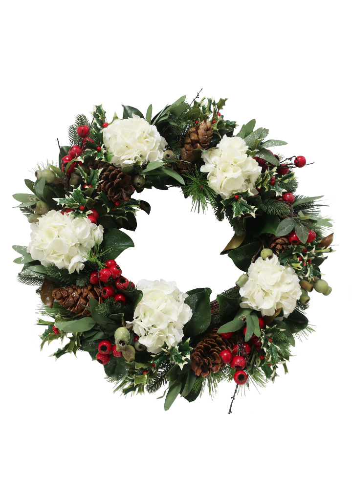 White Hydrangea Holiday Wreath