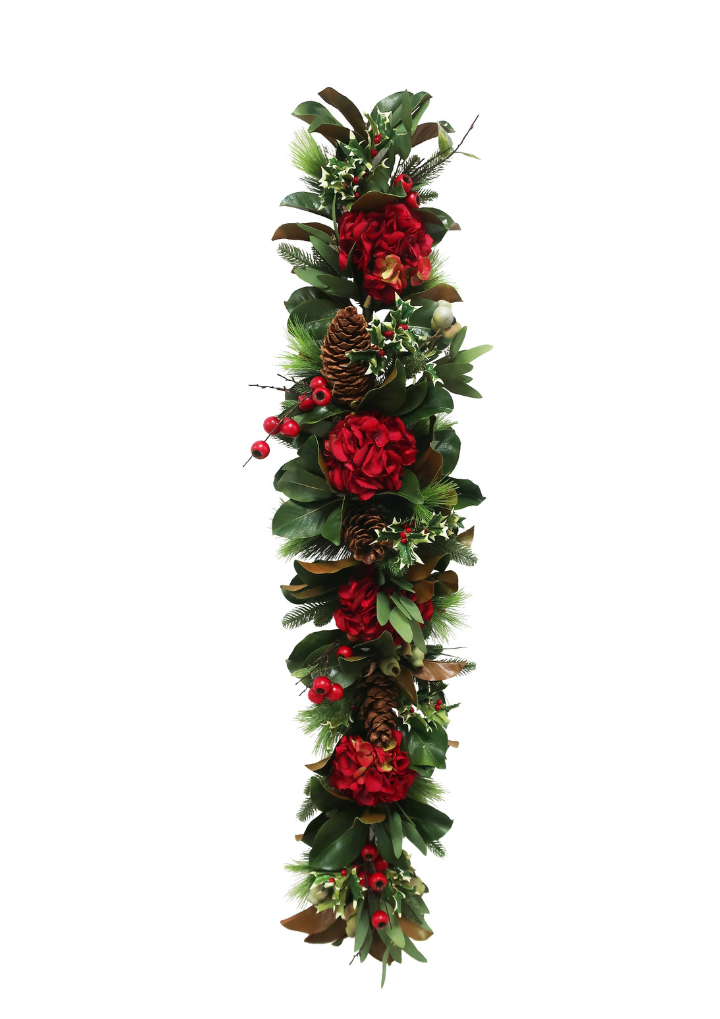 Red Hydrangea Holiday Garland 5'