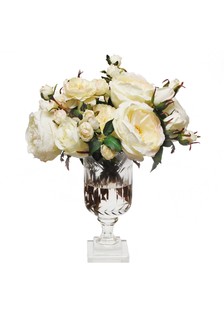 MIX ROSE IN LEAF CUT VASE 13 &#34;