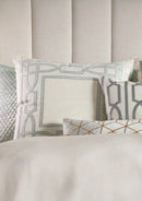 Trey Euro Border Pillow Ivory / Aquamarine