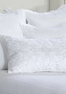 Olivia Rect Pillow White Linen / White Matte Velvet Applique
